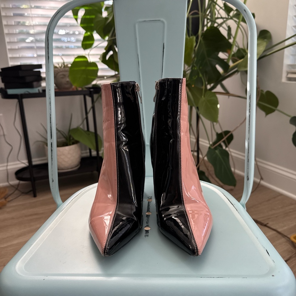 Public Desire Pink Black pointed toe boots, Size 8
